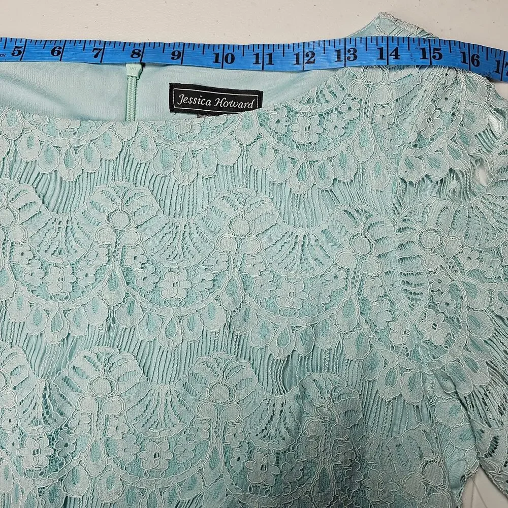 Jessica Howard 3/4 Sleeve Scallop Hem Shift Dress in Mint NWT Size 14